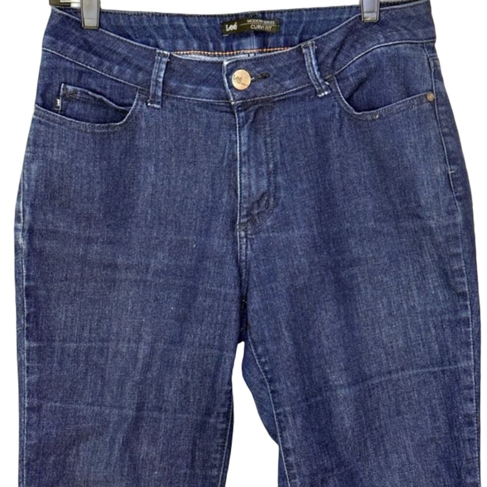 Lee Dark Wash Blue Curvy Fit Mid Rise Blue Cropped Stretch Capri Jeans Size 10 - Picture 9 of 9